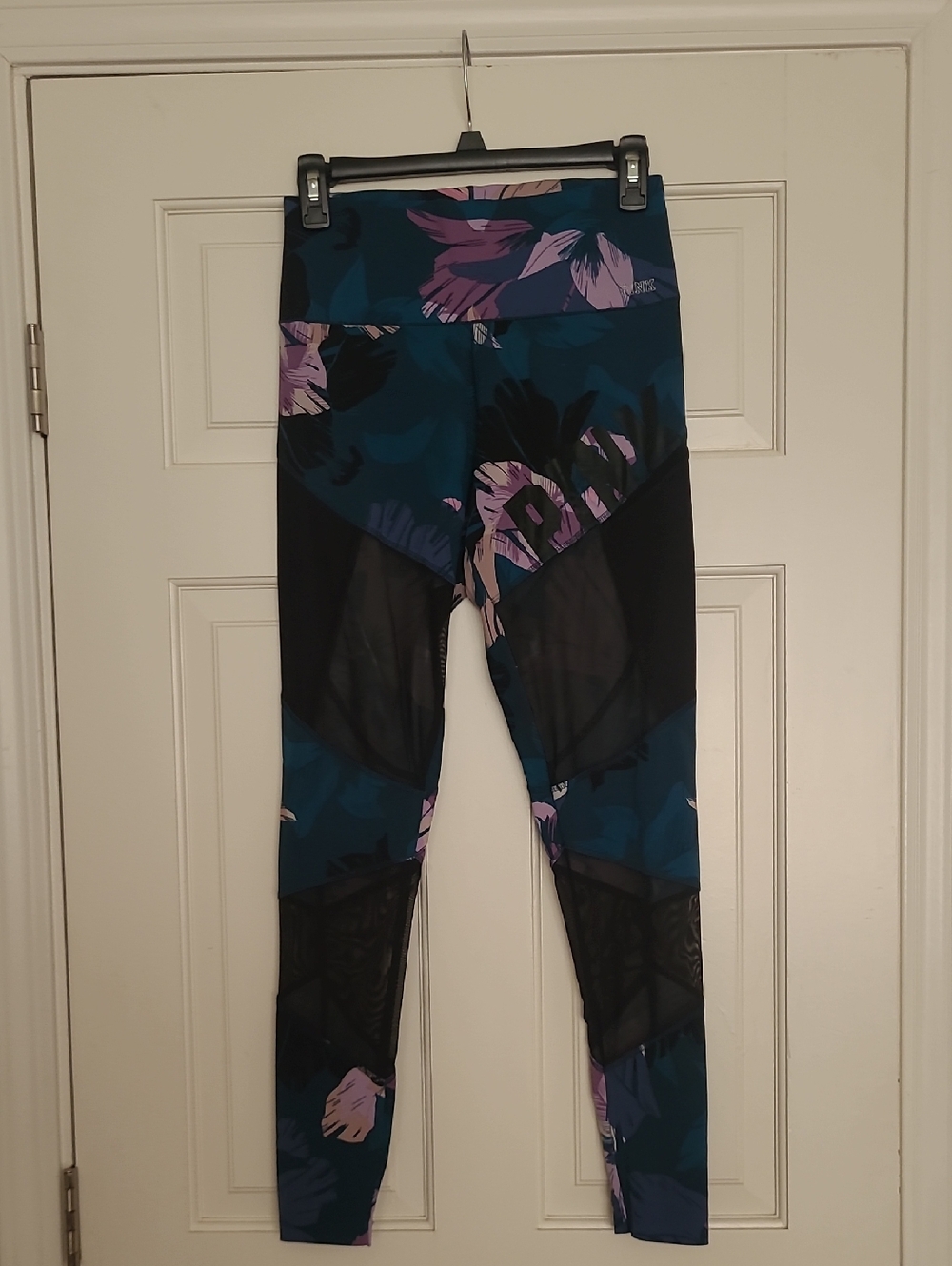 PINK Victoria's Secret Teal Light Blue & Lavender Floral Bonded Leggings